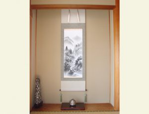 床の間　水墨山水　掛軸